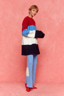 karavan fall winter 26' collection anastasia cardigan blue red white lines