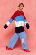 karavan fall winter 26' collection anastasia cardigan blue red white lines