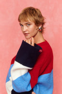 karavan fall winter 26' collection anastasia cardigan blue red white lines