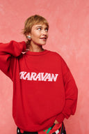 karavan fall winter 26' collection priyana knitted sweater red logo
