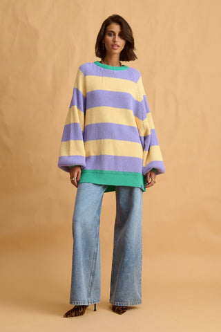 karavan clothing fashion fall winter 25 homecoming collection adeline pullover yellow lilac stripes