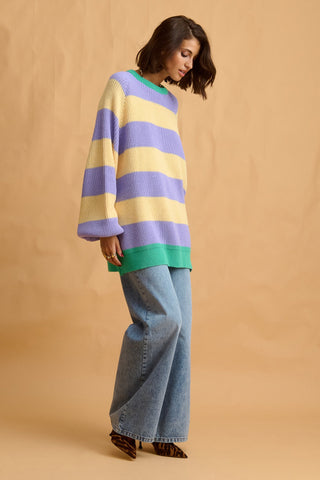 karavan clothing fashion fall winter 25 homecoming collection adeline pullover yellow lilac stripes
