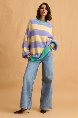 karavan clothing fashion fall winter 25 homecoming collection adeline pullover yellow lilac stripes