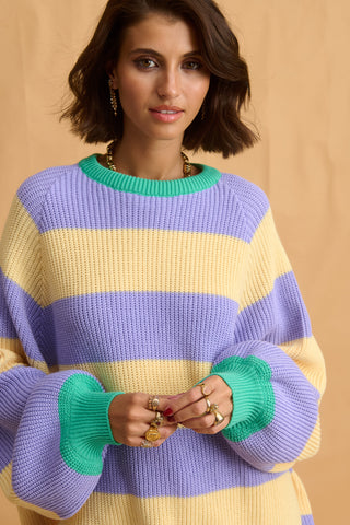 karavan clothing fashion fall winter 25 homecoming collection adeline pullover yellow lilac stripes