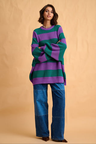 karavan clothing fashion fall winter 25 homecoming collection adeline pullover green purple stripes
