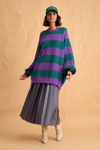karavan clothing fashion fall winter 25 homecoming collection adeline pullover green purple stripes
