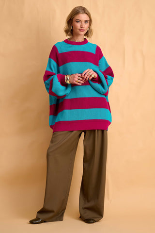 karavan clothing fashion fall winter 25 homecoming collection adeline pullover magenta turquoise stripes