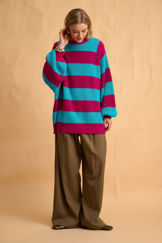 karavan clothing fashion fall winter 25 homecoming collection adeline pullover magenta turquoise stripes