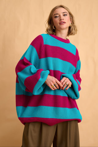karavan clothing fashion fall winter 25 homecoming collection adeline pullover magenta turquoise stripes