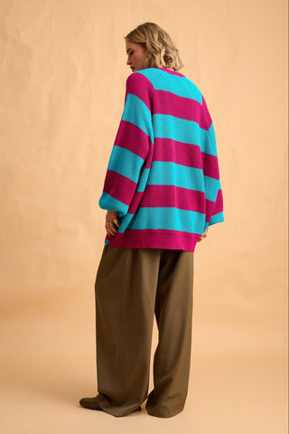 karavan clothing fashion fall winter 25 homecoming collection adeline pullover magenta turquoise stripes