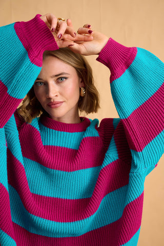 karavan clothing fashion fall winter 25 homecoming collection adeline pullover magenta turquoise stripes