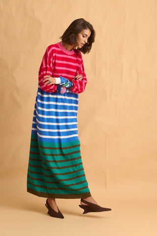 karavan clothing fashion fall winter 25 homecoming collection althea knitted dress blue red pink stripes