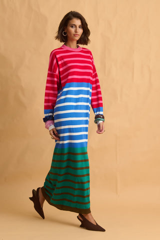 karavan clothing fashion fall winter 25 homecoming collection althea knitted dress blue red pink stripes