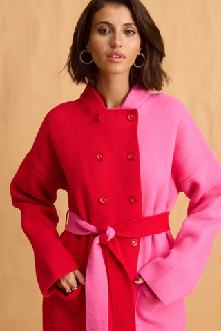 karavan clothing fashion fall winter 25 homecoming collection cameron knitted coat pink red