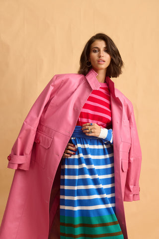 karavan clothing fashion fall winter 25 homecoming collection althea knitted dress blue red pink stripes