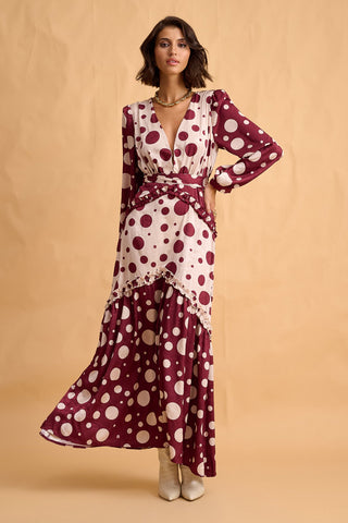 karavan clothing fashion fall winter 25 homecoming collection areta dress polka dots ivory bordeaux