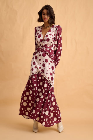 karavan clothing fashion fall winter 25 homecoming collection areta dress polka dots ivory bordeaux
