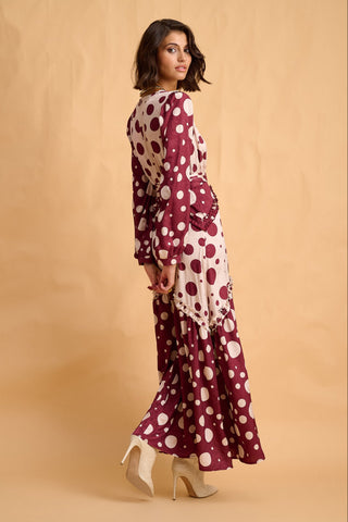 karavan clothing fashion fall winter 25 homecoming collection areta dress polka dots ivory bordeaux