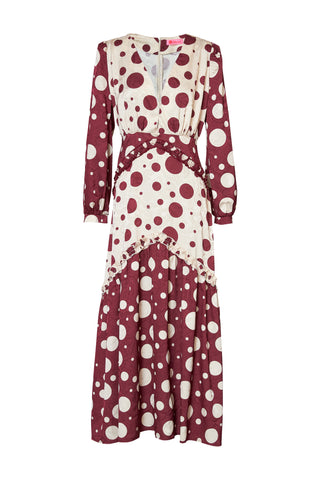 karavan clothing fashion fall winter 25 homecoming collection areta dress polka dots ivory bordeaux