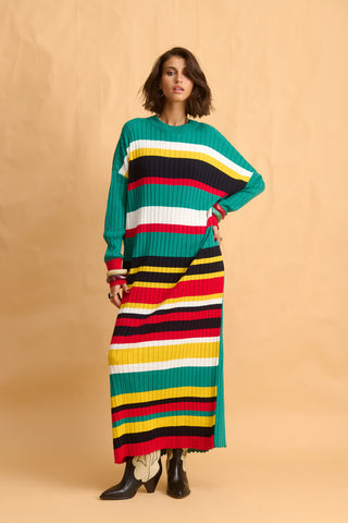 karavan clothing fashion fall winter 25 homecoming collection ariadne knitted dress green yellow black stripes