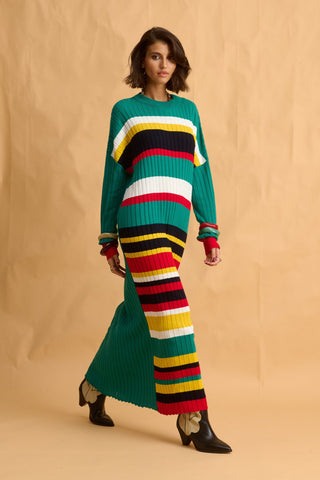 karavan clothing fashion fall winter 25 homecoming collection ariadne knitted dress green yellow black stripes