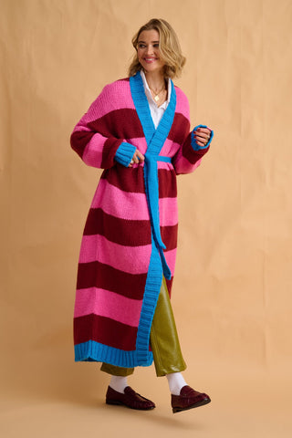 karavan clothing fashion fall winter 25 homecoming collection carmen cardigan bordeaux pink turquoise stripes