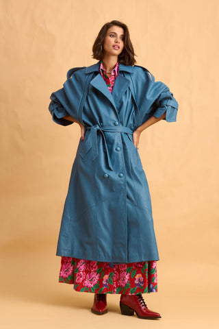 karavan clothing fashion fall winter 25 homecoming collection marlon coat leather blue