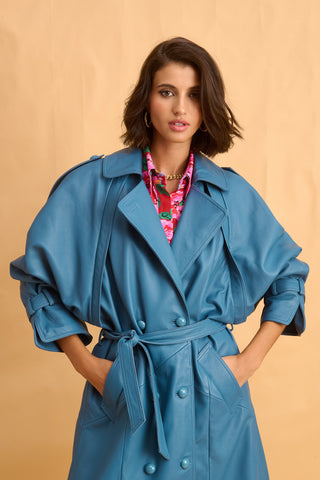 karavan clothing fashion fall winter 25 homecoming collection marlon coat leather blue