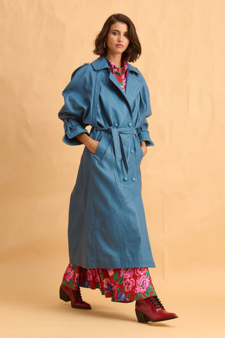 karavan clothing fashion fall winter 25 homecoming collection marlon coat leather blue