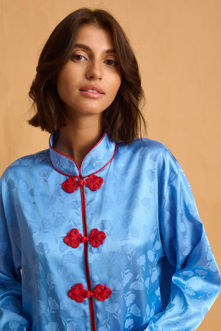 karavan clothing fashion fall winter 25 homecoming homeware collection mandarin shirt light blue