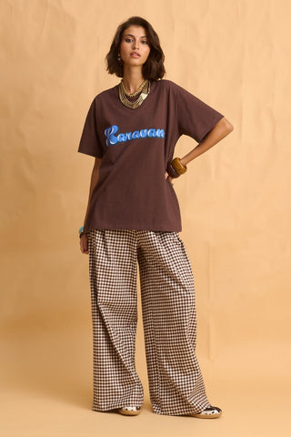 karavan clothing fashion fall winter 25 homecoming collection tilda trousers brown checked