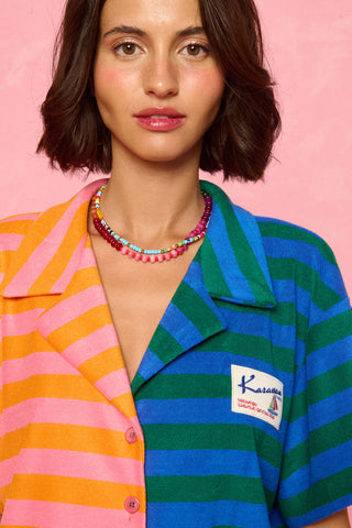 karavan clothing fashion spring summer 26 nai weekendwear collection maribel crop shirt orange pink green blue lines