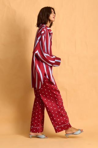 karavan clothing fashion fall winter 25 homecoming homeware collection burgundy pants light blue dots