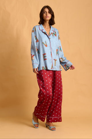 karavan clothing fashion fall winter 25 homecoming homeware collection  light blue letters shirt