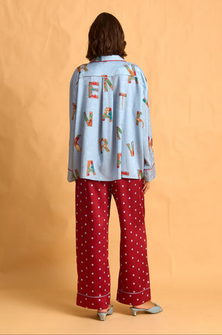 karavan clothing fashion fall winter 25 homecoming homeware collection  light blue letters shirt