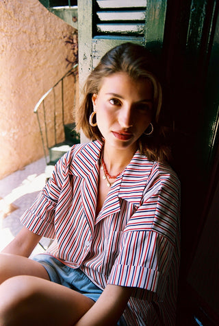 karavan clothing fashion spring summer 26 nai special issue collection zinnia shirt red blue stripes
