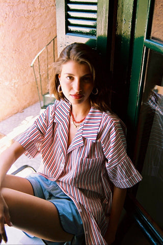 karavan clothing fashion spring summer 26 nai special issue collection zinnia shirt red blue stripes