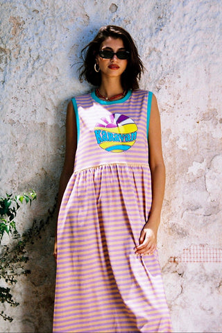 karavan clothing fashion spring summer 26 nai special issue collection nadia dress orange purple lines