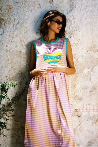 karavan clothing fashion spring summer 26 nai special issue collection nadia dress orange purple lines