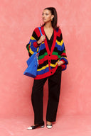 karavan fall winter 26' collection janice knitted cardigan black yellow red lines