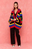 karavan fall winter 26' collection janice knitted cardigan black yellow red lines