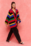 karavan fall winter 26' collection janice knitted cardigan black yellow red lines