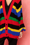 karavan fall winter 26' collection janice knitted cardigan black yellow red lines