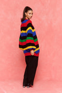 karavan fall winter 26' collection janice knitted cardigan black yellow red lines