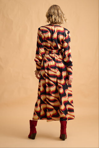 karavan clothing fashion fall winter 25 homecoming collection cate dress abstract bordeaux yellow