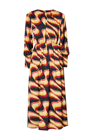 karavan clothing fashion fall winter 25 homecoming collection cate dress abstract bordeaux yellow