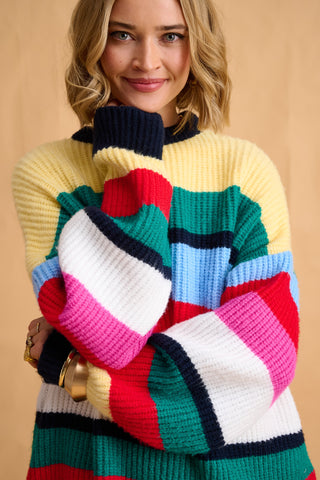 karavan clothing fashion fall winter 25 homecoming collection celenia pullover multicolor stripes