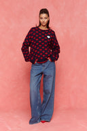 karavan fall winter 26' collection kalia knitted pullover navy blue red hearts