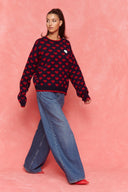 karavan fall winter 26' collection kalia knitted pullover navy blue red hearts