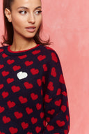 karavan fall winter 26' collection kalia knitted pullover navy blue red hearts